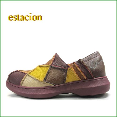 エスタシオン　estacion　et2321br  ブラウンマルチ　【サイドステッチソールで登場！コロンとして可愛い丸さ・・パッチワークのスリッポン】