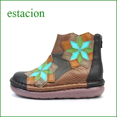 エスタシオン靴 estacion  et233bl  ブラックコンビ　【フワッとする。。オザブなクッション。エスタシオン靴・・ひし形お花の可愛いブーツ】
