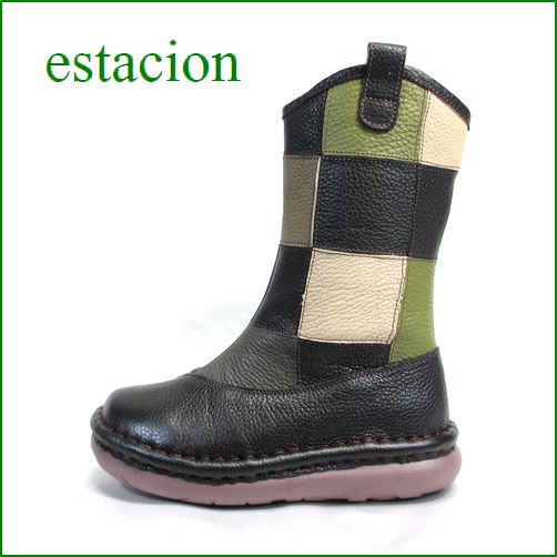 エスタシオン靴  estacion  et254bl　ブラックマルチ　【初登場の長さ！！市松模様と新鮮色達！ エスタシオン・・かわいいハーフブーツ】