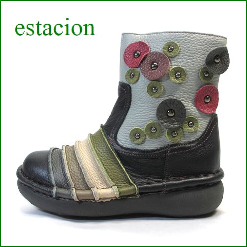 エスタシオン靴  estacion  et51bl　ブラックマルチ　【フワッフワで歩こう！ かわいい丸丸ワッペン・・エスタシオン・・しましまブーツ】
