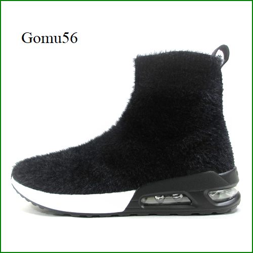 Gomu56  ゴムゴム　gm5539bl  ブラック  【お洒落エアークッション！　もこもこストレッチ・・ Gomu56 　ハイカットスニーカー】