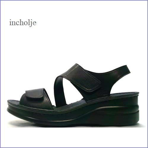 incholje　インコルジェ　in4171bl  ブラック　【横幅が調整できるから安心・面ファスナーでぴったりフィット　incholje　ベルト サンダル】