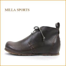 milla sports　ミラスポーツ　mi15500dn　ダークブラウン　【かわいい丸さのラウンドトゥ・幅広４Ｅ・　ひもアンクルブーツ】