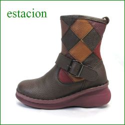 エスタシオン靴  estacion  et103br　ブラウンマルチ　【新・ソールが登場！！エスタシオン靴　すごく可愛い パッチワーク・ベルトブーツ】