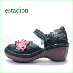 エスタシオン靴  estacion  et140nv　ネイビー　【ポイントはカカト！可愛いフラワーカット。。エスタシオン靴・・お花の ワンベルト】