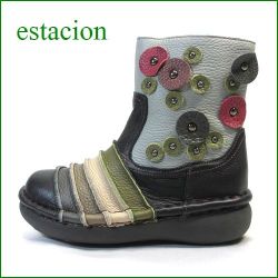 エスタシオン靴  estacion  et51bl　ブラックマルチ　【フワッフワで歩こう！ かわいい丸丸ワッペン・・エスタシオン・・しましまブーツ】