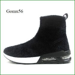 Gomu56  ゴムゴム　gm5539bl  ブラック  【お洒落エアークッション！　もこもこストレッチ・・ Gomu56 　ハイカットスニーカー】