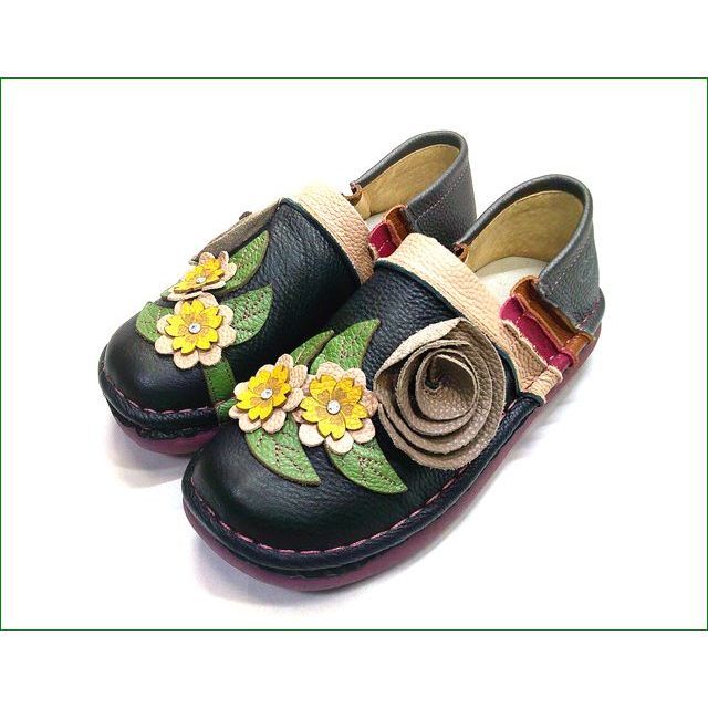 エスタシオン靴 estacion et650bl ブラック 【可愛いお花が咲いている