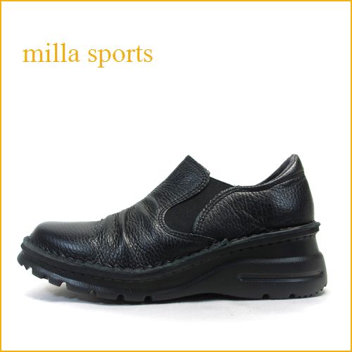 milla sports   ミラスポーツ  mi1043bl  ブラック　【超 軽量ソール登場！！空気を履いた感覚・・milla sports・包む感じの 楽らくサイドゴア スリッポン】
