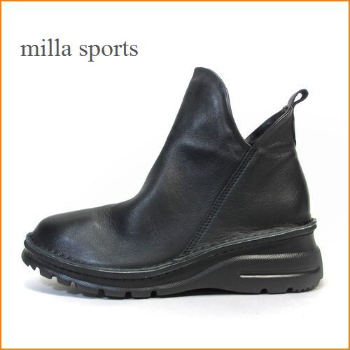 ミラスポーツ  Milla Sports mi7058bl ブラック　【どんどん歩けるラバーソール・・ソフトな仕上がりレザー・MILLA SPORTS・シンプルショート】