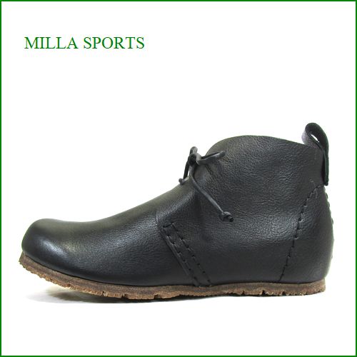 milla sports　ミラスポーツ　mi15500bl　ブラック　【かわいい丸さのラウンドトー・幅広４Ｅ・milla sports　ひもアンクルブーツ】