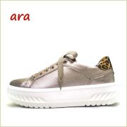 ara　アラ MONACO ar46703sa サンドメタ【柔らかいレザーで履き心地安心。おしゃれワンポイントレオパード　ara高機能High Soft インソール スニーカー】