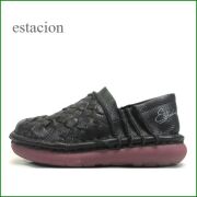 エスタシオン靴　estacion  et471bl　 ブラック【足裏優しい ふわふわクッション　エスタシオン靴　パッチワーク＆メッシュのスリッポン】