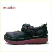 エスタシオン靴  estacion   et730bl　 ブラック　【可愛いお花が咲いている・・気持ちいいふわふわクッション・エスタシオン靴　幅広のワンベルト】