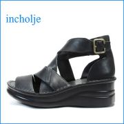 incholje  インコルジェ  in4032bl  ブラック  【いい色オイル仕上げ。。こだわりの柔らかソール　incholje グラディエーター・ブーツサンダル 】