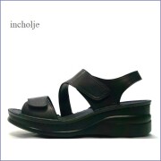 incholje　インコルジェ　in4171bl  ブラック　【横幅が調整できるから安心・面ファスナーでぴったりフィット　incholje　ベルト サンダル】