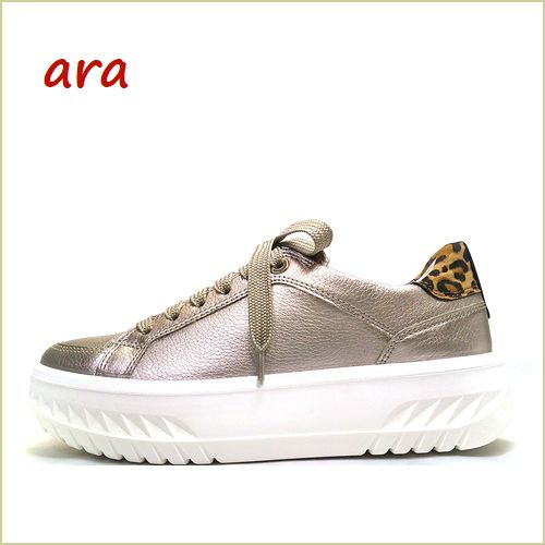 ara　アラ   MONACO  ar46703sa  サンドメタ【柔らかいレザーで履き心地安心。おしゃれワンポイントレオパード　ara高機能High Soft インソール スニーカー】