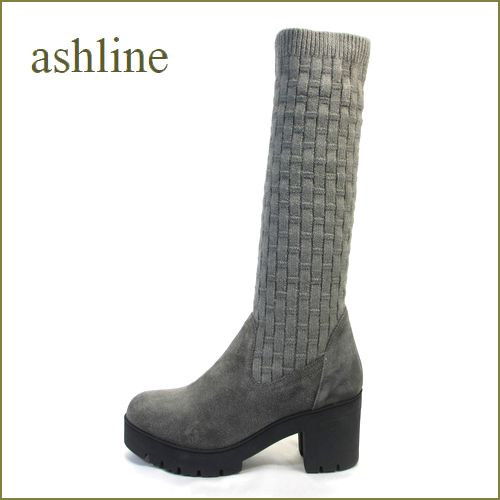 ashline　アシュライン　as8gy　グレイ　【折曲げて、伸ばして長さもアレンジ・・可愛いボリュームソールの・・ashline・フィットするニットブーツ】