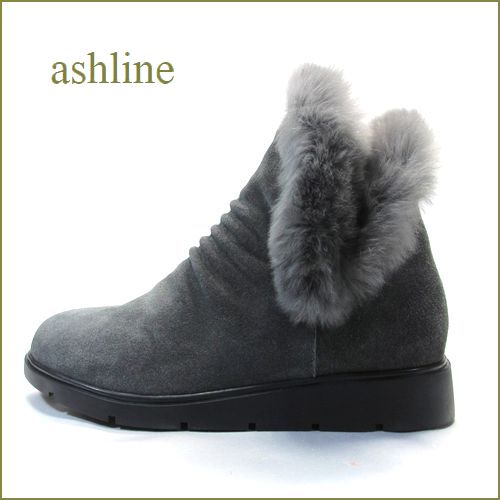 ashline　アシュライン　as9225gy　グレイ　【可愛いリップカット・デザイン。。ふわもこラビットファー・・ashline・暖かアンクルブーツ】