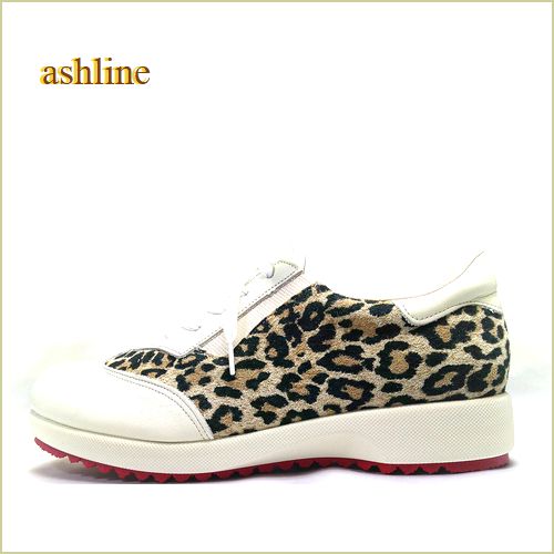 ashline  アシュライン  as20061hy 　オフホワイト レオパード　【可愛い赤色ソール　肌触りの良い裏素材　ashline   レオパード スニーカー】