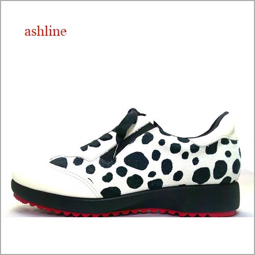 ashline  アシュライン  as20061wt 　オフホワイトダルメシアン　【可愛い赤色ソール　肌触りの良い裏素材　ashline   ダルメシアン スニーカー】