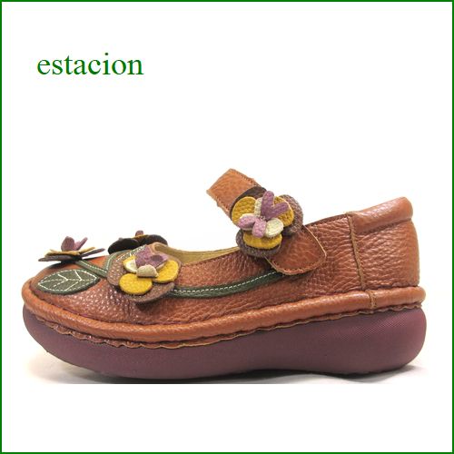 エスタシオン靴  ESTACION  et2121br　ブラウン　【 カワイイ感じで登場しました。。 estacion 　お花がいっぱい咲いている　甲ベルトシューズ】