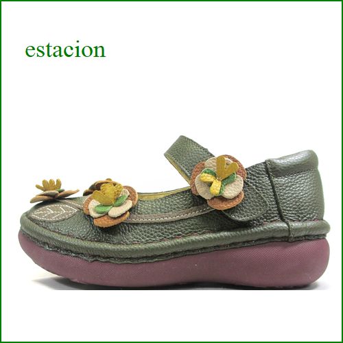 エスタシオン靴  ESTACION  et2121ka　カーキ　【 カワイイ感じで登場しました。。 estacion 　お花がいっぱい咲いている　甲ベルトシューズ】