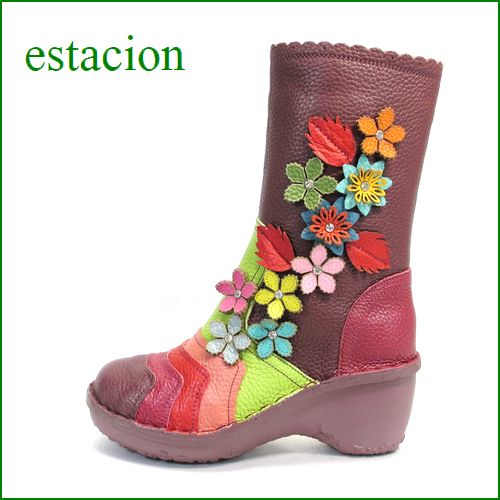 estacion  エスタシオン靴  et016wi　ワインマルチ　【初登場の長さ！！お花咲いてる 新鮮色達。。。エスタシオン・・かわいいハーフブーツ】