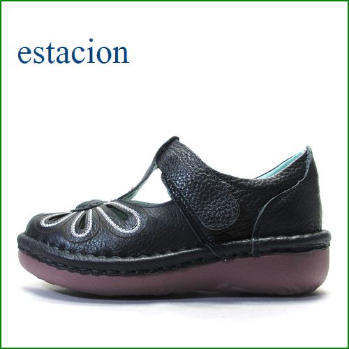 エスタシオン　ESTACION  et06nv  ネイビー　【おすすめの軽いソール・お花畑を散歩。エスタシオン靴・可愛い！花花・ Ｔストラップ スリッポン】