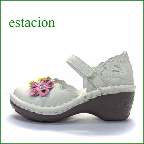 estacion エスタシオン靴  et140iv　アイボリー　【ポイントはカカト！可愛いフラワーカット。。エスタシオン靴・・お花の ワンベルト】