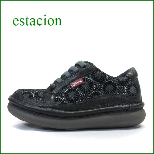 estacion  エスタシオン  et259bl ブラック　【フワッと感じるお座布なクッション。。新鮮・和柄のお花。。エスタシオン靴・・ごむごむマニッシュ】