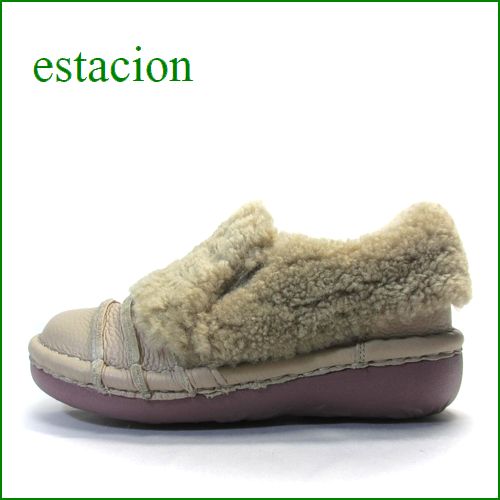 エスタシオン靴  ESTACION  et25Aok　オークベージュ　【かわいいモコモコムートン！フワッと感じるクッション。エスタシオン靴・しましまスリッポン】