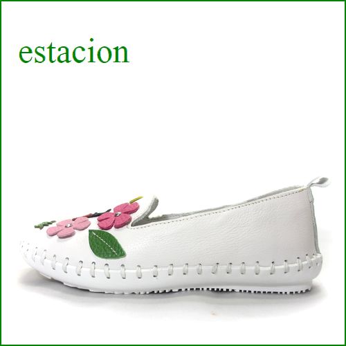 エスタシオン靴 estacion　etn208wt　ホワイト　【 テントウ虫とお花・・フィットするくねくねソール・エスタシオン ホワイト スリッポン】