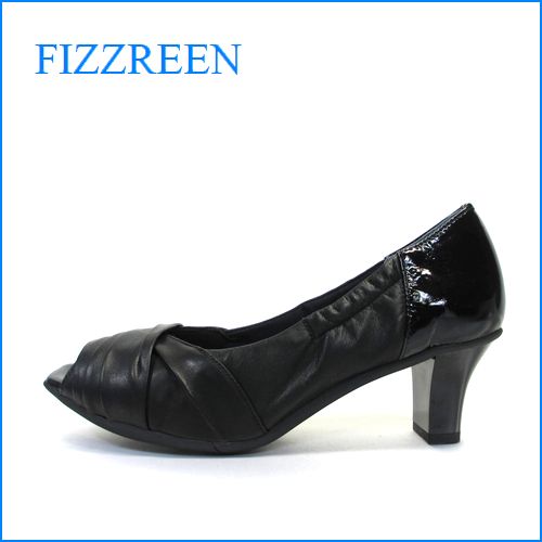 fizz reen フィズリーン fr7048bl ブラック　【指が出すぎず ぴったり ＦＩＴ・ちょびっとオープントゥの・fizzreen・ クッションパンプス】