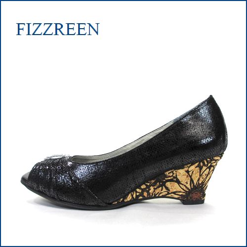 fizzreen  フィズリーン  fr7089bl  ブラック　【日本の新技術！下町コルクの転写フラワー。。ｆｉｚｚｒｅｅｎ　ウェッジ・オープントゥ】