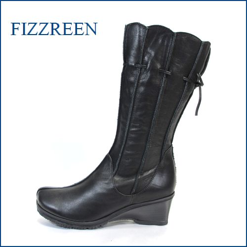fizz reen フィズリーン fr7601bl ブラック　【極上柔らかレザーでスッポリ包む・・フィズリーン・可愛いフラワーカットのリボンハーフブーツ】