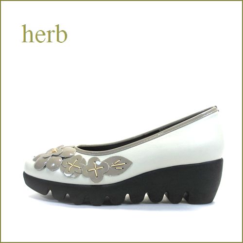 herb靴  ハーブ  hb3585wt  オフホワイト/ＯＫＥ  【かわいいお花カメリア・・なみなみ底の履きやすい・・herb靴 快適・パンプス】