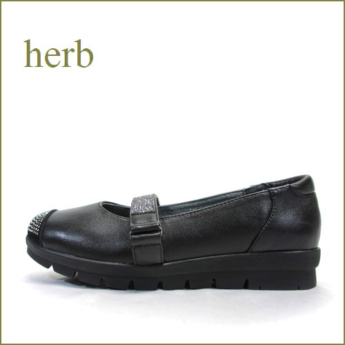 herb靴  ハーブ  hb7138bl  ブラック  【自然に楽らく・・たっぷり曲がるソール・・herb靴・可愛い丸さのピカピカ甲ストラップ】