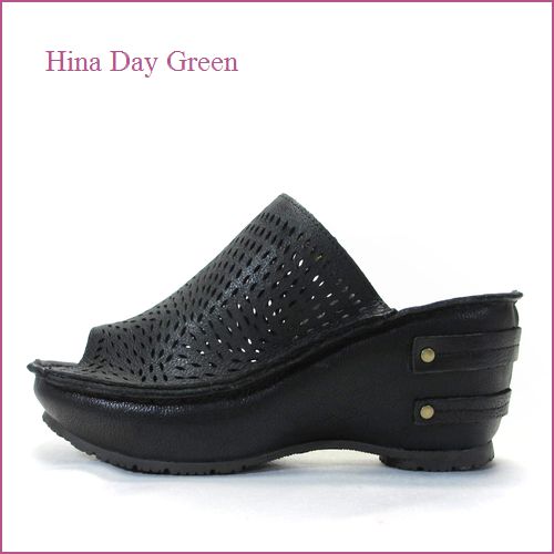 hina day green ヒナデイグリン　hi4480bl ブラック 【新鮮パンチングカット・・安心のふんわりクッション・・ hina ミュール サンダル】