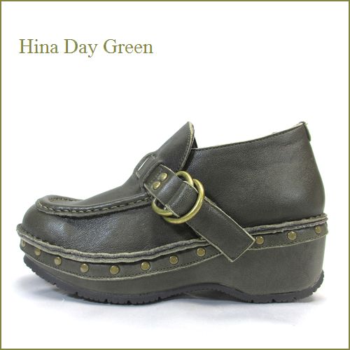 hina day green ヒナデイグリン　hi6033ka  カーキ―  【可愛いボリュームソールに・アンティークな押しピンでもっと可愛い・hina モンクストラップ】