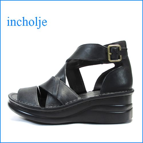 ◆ インコルジェ  incholje　in4032bl  ブラック  【いい色してるオイル仕上げ。。快適柔らかソール　incholje グラディエーター・サンダル】
