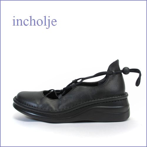 インコルジェ  incholje   in8162bl ブラック 【可愛い大人バエリーナ・・・楽にフィット・・incholje ごむごむレースアップ】
