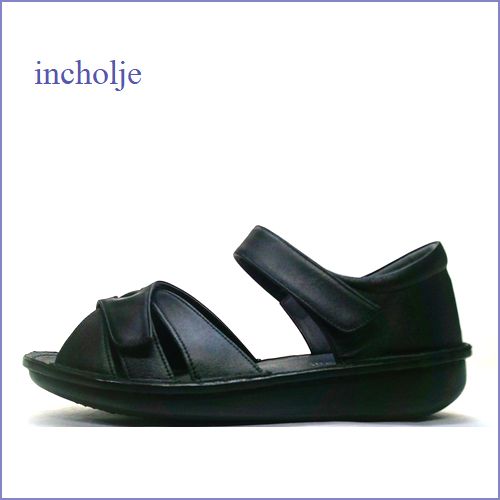 incholje  インコルジェ　in8924bl  ブラック　【横幅が調整できるから安心・・ぴったりフィットの履き心地。incholje　コンフォート サンダル】