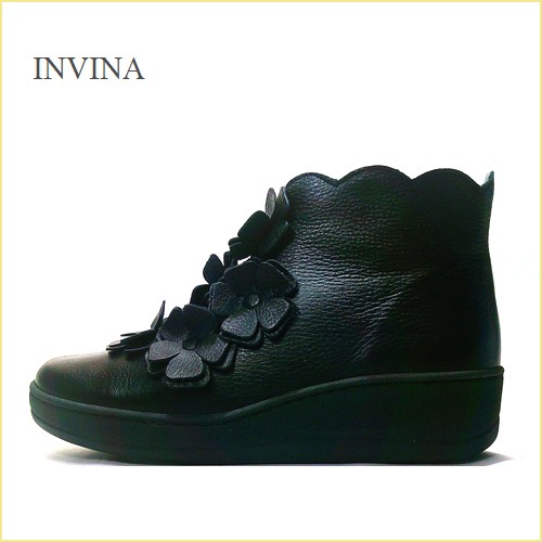 INVINA　インビナ  iv5703bl 　ブラック 【可愛いフラワーカット　締めつけない幅広４Ｅ　INVINA　 お花のショーツブーツ】