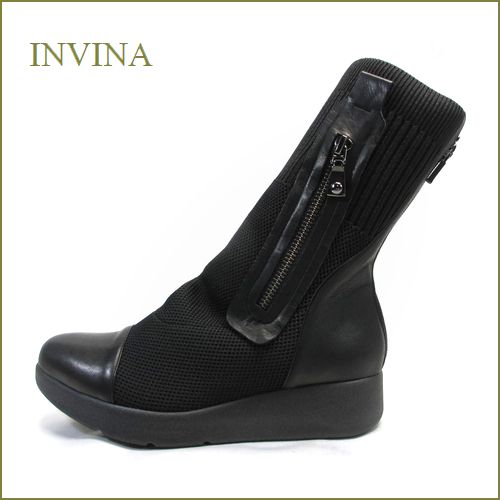 invina　インビナ  iv2131bl 　ブラック　【新鮮感覚・オシャレに履こう！可愛いファスナーデザイン・・・・INVINA　ストレッチニットのショートブーツ】