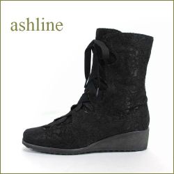 ashline　アシュライン　as4003bl　ブラック　【オールシーズン履ける・・・お花模様のかわいい レース・・ashline　リボンショートブーツ】