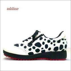 ashline  アシュライン  as20061wt 　オフホワイトダルメシアン　【可愛い赤色ソール　肌触りの良い裏素材　ashline   ダルメシアン スニーカー】