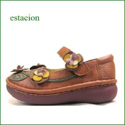 エスタシオン靴  ESTACION  et2121br　ブラウン　【 カワイイ感じで登場しました。。 estacion 　お花がいっぱい咲いている　甲ベルトシューズ】