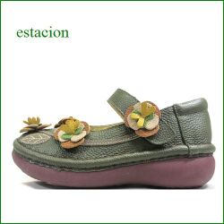 エスタシオン靴  ESTACION  et2121ka　カーキ　【 カワイイ感じで登場しました。。 estacion 　お花がいっぱい咲いている　甲ベルトシューズ】