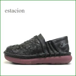 エスタシオン靴　estacion et471bl　 ブラック【足裏優しい ふわふわクッション　エスタシオン靴　パッチワーク＆メッシュのスリッポン】